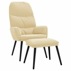 VidaXL Chaise de relaxation avec tabouret Blanc crème Velours