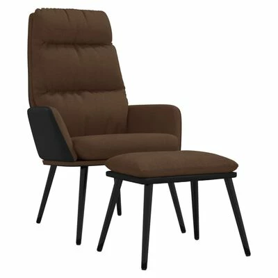 VidaXL Chaise de relaxation avec tabouret Marron Tissu et similicuir 3 VidaXL Chaise de relaxation avec tabouret Marron Tissu et similicuir