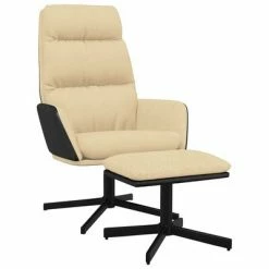 VidaXL Chaise de relaxation avec tabouret Crème Tissu