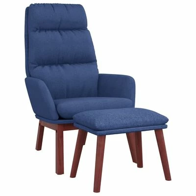 VidaXL Chaise de relaxation avec tabouret Bleu Tissu 3 VidaXL Chaise de relaxation avec tabouret Bleu Tissu