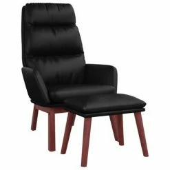 VidaXL Chaise de relaxation et tabouret Noir Cuir véritable similicuir