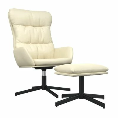 VidaXL Chaise de relaxation avec tabouret Crème Similicuir 3 VidaXL Chaise de relaxation avec tabouret Crème Similicuir