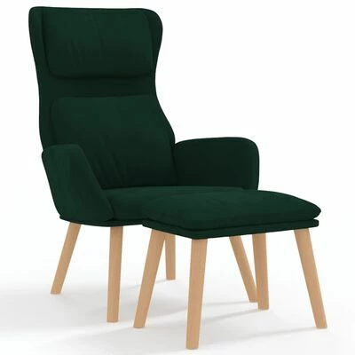 VidaXL Chaise de relaxation avec tabouret Vert foncé Velours 3 VidaXL Chaise de relaxation avec tabouret Vert foncé Velours