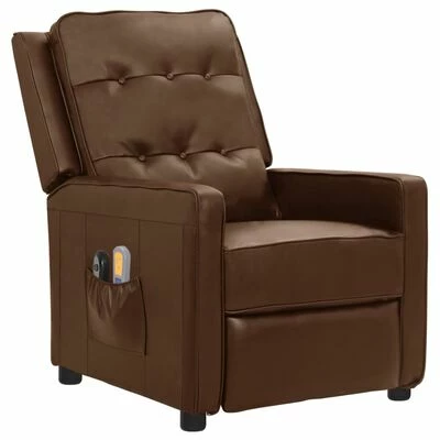 VidaXL Fauteuil de massage inclinable électrique Marron Similicuir 4 VidaXL Fauteuil de massage inclinable électrique Marron Similicuir – Image 2