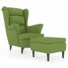 VidaXL Fauteuil à oreilles avec tabouret Vert clair Velours