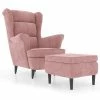 VidaXL Fauteuil à oreilles avec tabouret Rose Velours
