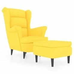 VidaXL Fauteuil à oreilles avec tabouret Jaune moutarde Velours