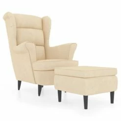 VidaXL Fauteuil à oreilles avec tabouret Crème Velours