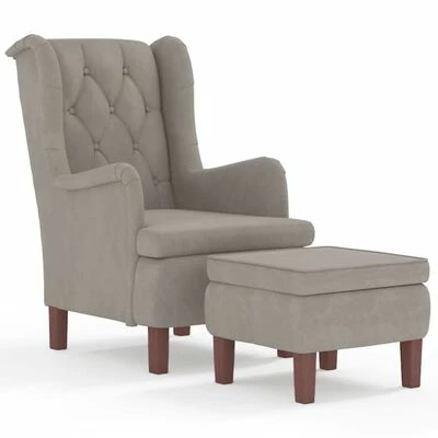 VidaXL Fauteuil avec tabouret Gris clair Velours 3 VidaXL Fauteuil avec tabouret Gris clair Velours