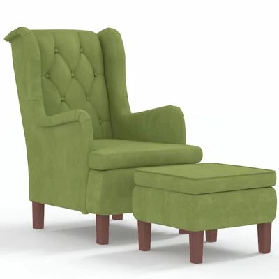 VidaXL Fauteuil avec tabouret Vert clair Velours 3 VidaXL Fauteuil avec tabouret Vert clair Velours