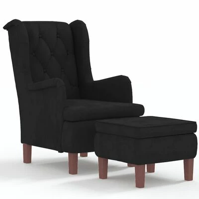 VidaXL Fauteuil avec tabouret Noir Velours 3 VidaXL Fauteuil avec tabouret Noir Velours