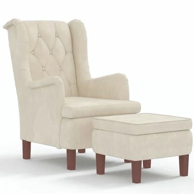 VidaXL Fauteuil avec tabouret Crème Velours 3 VidaXL Fauteuil avec tabouret Crème Velours