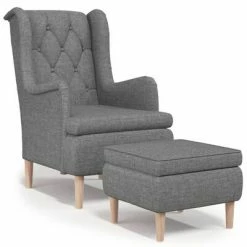 VidaXL Fauteuil avec tabouret Gris clair Tissu