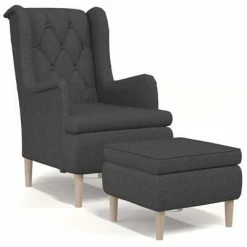 VidaXL Fauteuil avec tabouret Gris foncé Tissu
