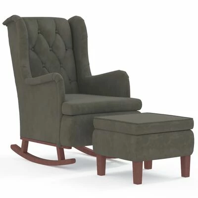 VidaXL Fauteuil avec pieds à bascule et tabouret Gris foncé Velours 3 VidaXL Fauteuil avec pieds à bascule et tabouret Gris foncé Velours