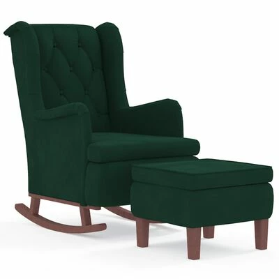 VidaXL Fauteuil avec pieds à bascule et tabouret Vert foncé Velours 3 VidaXL Fauteuil avec pieds à bascule et tabouret Vert foncé Velours