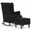VidaXL Fauteuil avec pieds à bascule et tabouret Noir Velours