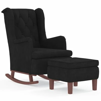 VidaXL Fauteuil avec pieds à bascule et tabouret Noir Velours 3 VidaXL Fauteuil avec pieds à bascule et tabouret Noir Velours