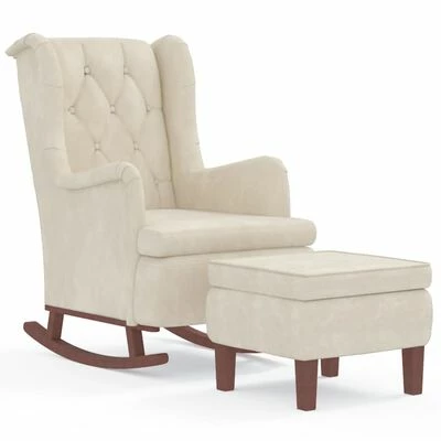 VidaXL Fauteuil avec pieds à bascule et tabouret Crème Velours 3 VidaXL Fauteuil avec pieds à bascule et tabouret Crème Velours
