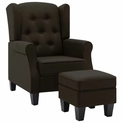 VidaXL Fauteuil avec repose-pied Marron foncé Tissu 3 VidaXL Fauteuil avec repose-pied Marron foncé Tissu