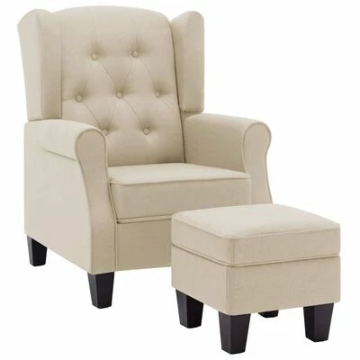VidaXL Fauteuil avec repose-pied Crème Tissu 3 VidaXL Fauteuil avec repose-pied Crème Tissu
