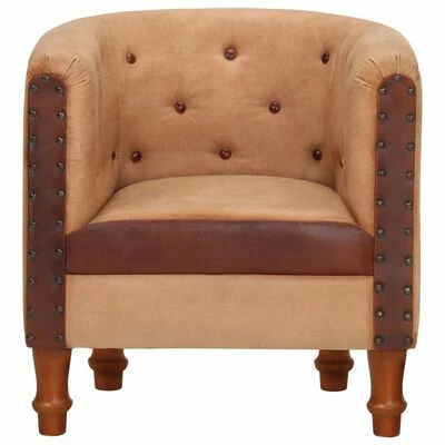 VidaXL Fauteuil Marron Cuir véritable et bois de manguier massif 4 VidaXL Fauteuil Marron Cuir véritable et bois de manguier massif – Image 2