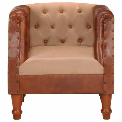 VidaXL Fauteuil Marron Cuir véritable et bois de manguier massif 4 VidaXL Fauteuil Marron Cuir véritable et bois de manguier massif – Image 2