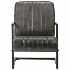 VidaXL Fauteuil cantilever Gris Cuir véritable 9 VidaXL Fauteuil cantilever Gris Cuir véritable -Fauteuils Soldes image 2 321858