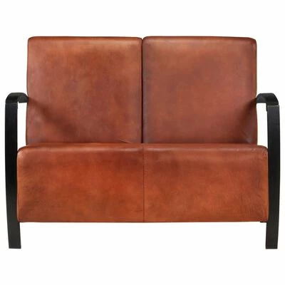 VidaXL Canapé à 2 places Marron Cuir véritable 4 VidaXL Canapé à 2 places Marron Cuir véritable – Image 2