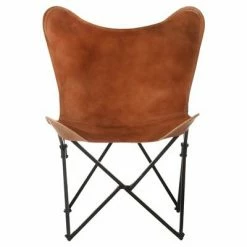 VidaXL Chaise papillon pliable Marron Cuir véritable -Fauteuils Soldes image 2 323730
