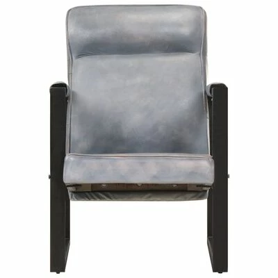 VidaXL Fauteuil 60x75x90 cm Gris Cuir de chèvre véritable 4 VidaXL Fauteuil 60x75x90 cm Gris Cuir de chèvre véritable – Image 2
