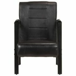 VidaXL Fauteuil 60x80x87 cm Noir Cuir de chèvre véritable -Fauteuils Soldes image 2 325148