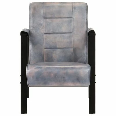 VidaXL Fauteuil 60x80x87 cm Gris Cuir de chèvre véritable 4 VidaXL Fauteuil 60x80x87 cm Gris Cuir de chèvre véritable – Image 2