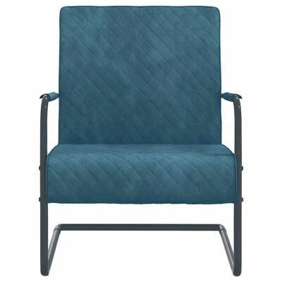 VidaXL Chaise cantilever Bleu Velours 4 VidaXL Chaise cantilever Bleu Velours – Image 2