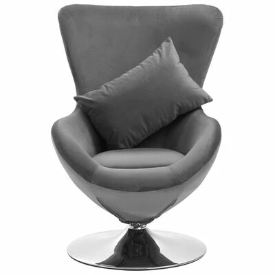 VidaXL Fauteuil pivotant en forme d’œuf et coussin Gris clair Velours 4 VidaXL Fauteuil pivotant en forme d’œuf et coussin Gris clair Velours – Image 2