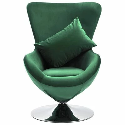 VidaXL Fauteuil pivotant en forme d’œuf et coussin Vert foncé Velours 4 VidaXL Fauteuil pivotant en forme d’œuf et coussin Vert foncé Velours – Image 2
