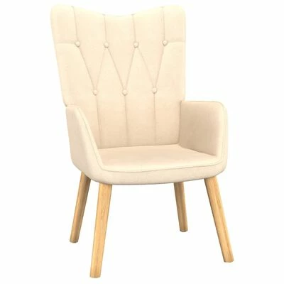 VidaXL Chaise de relaxation avec tabouret Crème Tissu 4 VidaXL Chaise de relaxation avec tabouret Crème Tissu – Image 2