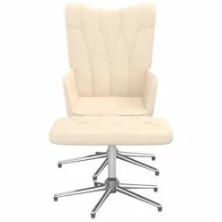 VidaXL Chaise de relaxation avec tabouret Crème Tissu -Fauteuils Soldes image 2 327602