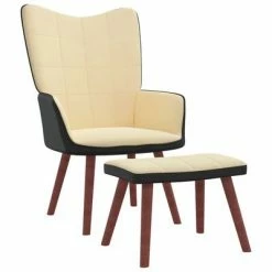 VidaXL Chaise de relaxation et repose-pied Blanc crème Velours et PVC