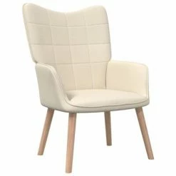 VidaXL Chaise de relaxation avec tabouret Crème Tissu -Fauteuils Soldes image 2 327932