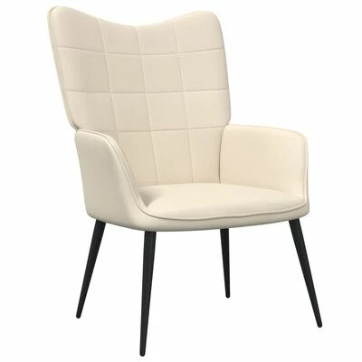 VidaXL Chaise de relaxation avec tabouret Crème Tissu 4 VidaXL Chaise de relaxation avec tabouret Crème Tissu – Image 2