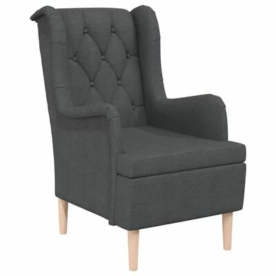 VidaXL Fauteuil avec pieds en bois d'hévéa solide Gris foncé Tissu 3 VidaXL Fauteuil avec pieds en bois d'hévéa solide Gris foncé Tissu