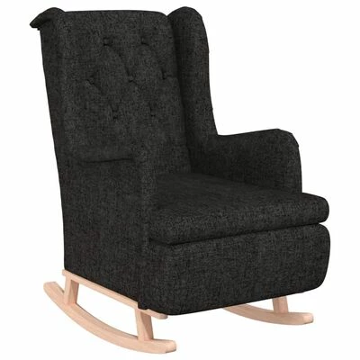 VidaXL Fauteuil avec pieds à bascule en bois d'hévéa Noir Tissu 3 VidaXL Fauteuil avec pieds à bascule en bois d'hévéa Noir Tissu