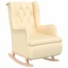 VidaXL Fauteuil avec pieds à bascule en bois d'hévéa solide Crème Tissu