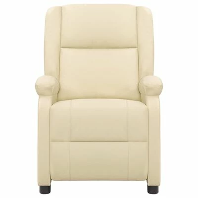 VidaXL Fauteuil inclinable Crème Cuir véritable 4 VidaXL Fauteuil inclinable Crème Cuir véritable – Image 2
