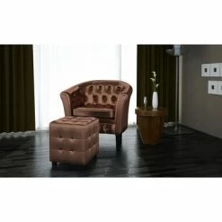VidaXL Fauteuil avec repose-pied Marron Similicuir 9 VidaXL Fauteuil avec repose-pied Marron Similicuir -Fauteuils Soldes image 2 60707