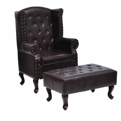 VidaXL Fauteuil avec repose-pied Marron foncé Similicuir 3 VidaXL Fauteuil avec repose-pied Marron foncé Similicuir