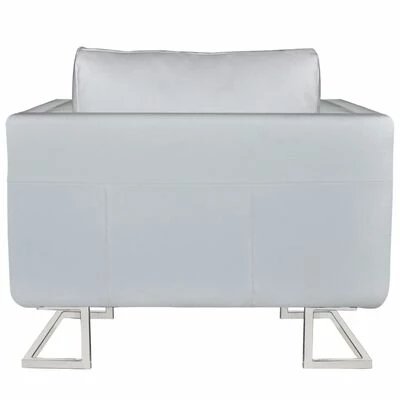 VidaXL Fauteuil cube avec pieds chromés Blanc Similicuir 5 VidaXL Fauteuil cube avec pieds chromés Blanc Similicuir – Image 3