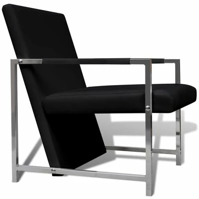 VidaXL Fauteuil avec pieds chromés Noir Similicuir 5 VidaXL Fauteuil avec pieds chromés Noir Similicuir – Image 3