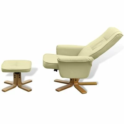 VidaXL Fauteuil avec repose-pied Blanc crème Similicuir 5 VidaXL Fauteuil avec repose-pied Blanc crème Similicuir – Image 3